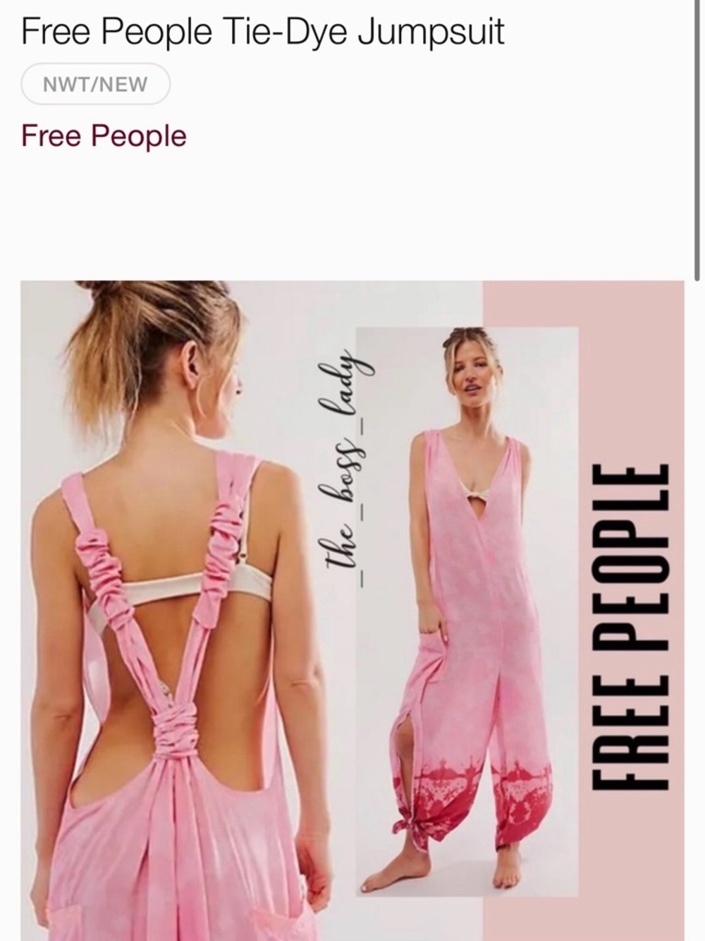 NWT Pink Tie-Dye Free People Jumpsuit Oversized Small